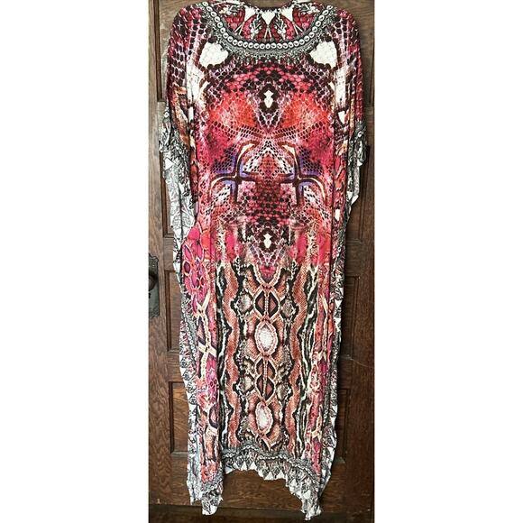 Asa Kaftans Pink Snake Print Kimono Robe Halter Dress w/ Scarf One Size Set - Picture 12 of 16